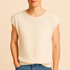 Vintage DHI Pearl Trim Knit Top Made in Korea Ramie Blend Small 80s Minimalist